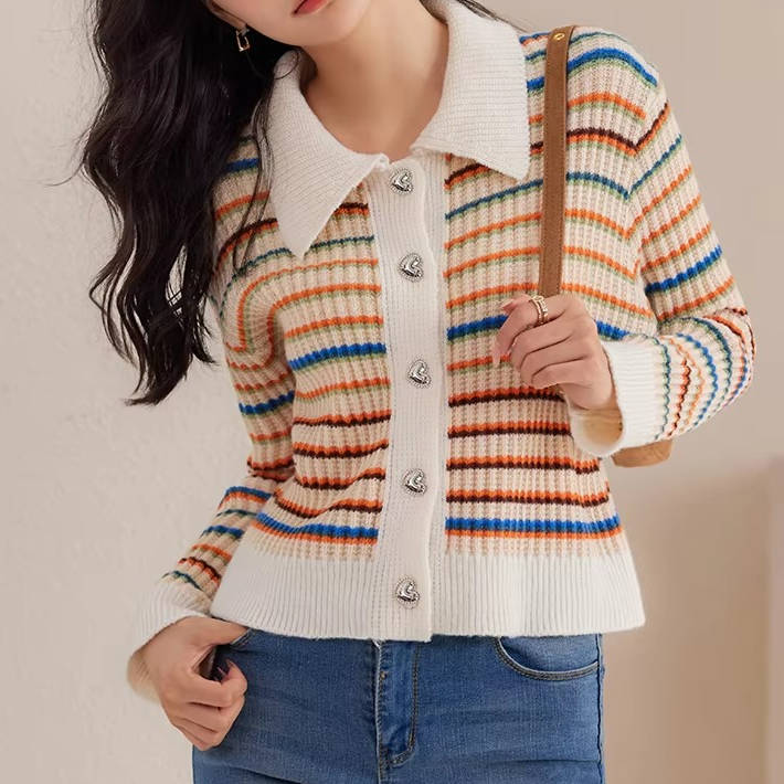 Women's Colorful Striped Knitted Cardigan