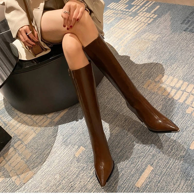 Women’s Leather Knee High Boots with Heels