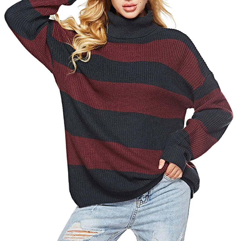 Women's Striped Turtleneck Sweater