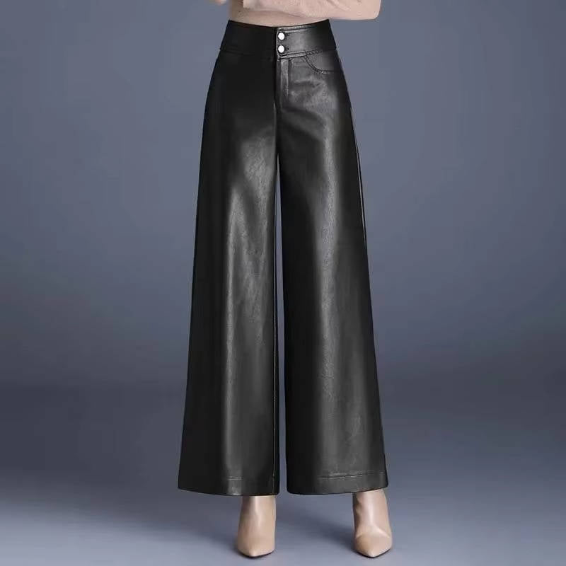 Womens Leather Wide Leg Pants