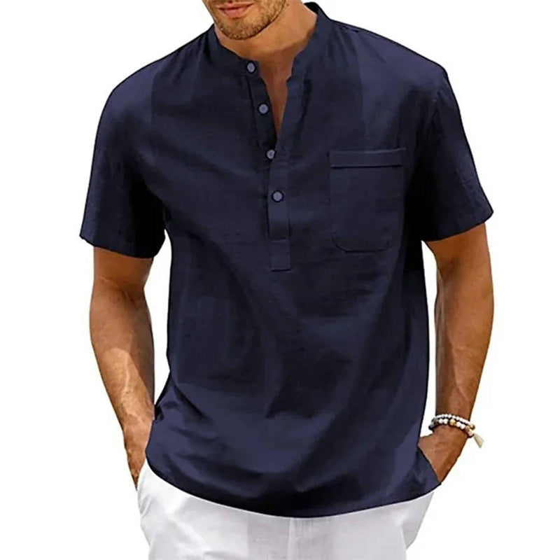 Men's Linen Henley Shirt Short Sleeves