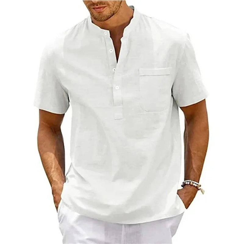 Men's Linen Henley Shirt Short Sleeves