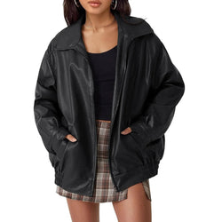 Womens Oversized Leather Bomber Jacket