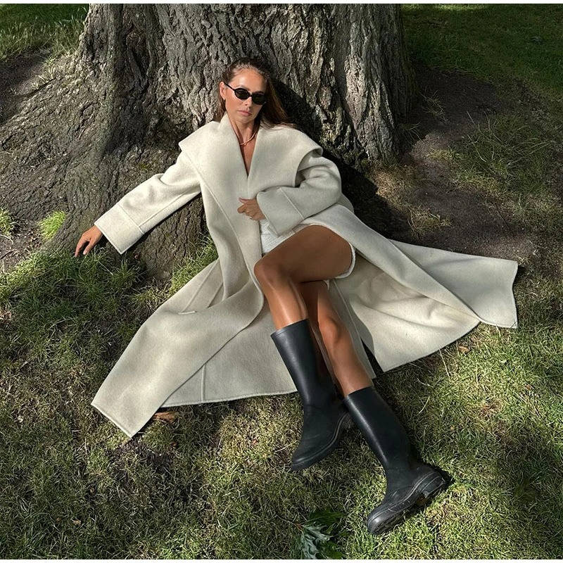 Women's Lace Up Wool Overcoat