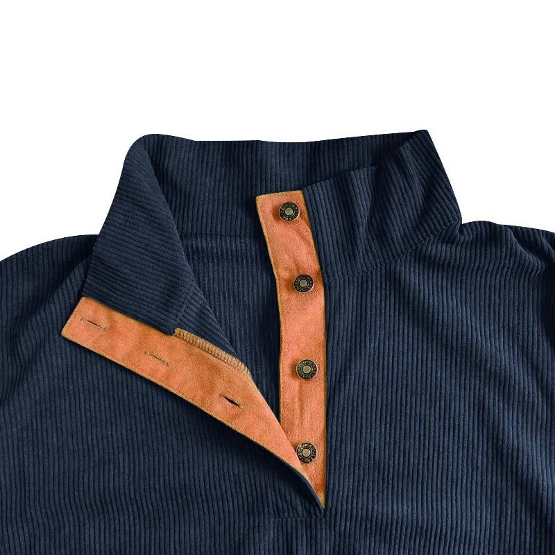 Mens Classic Button Neck Pullover Sweater With Elbow Patches