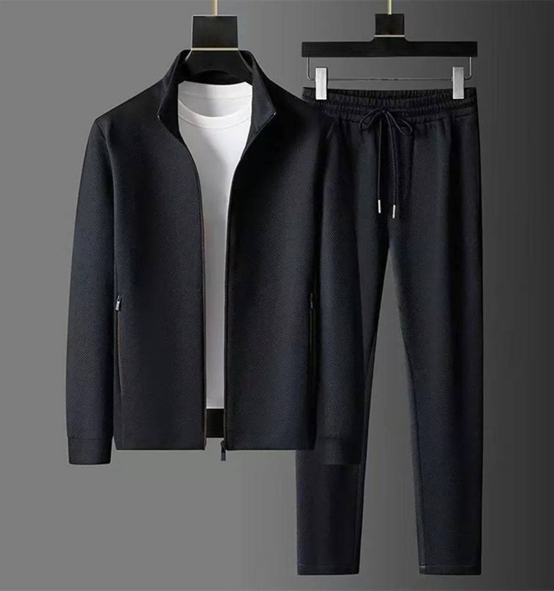 Men's Premium Textured Tracksuit Set With Stand Collar