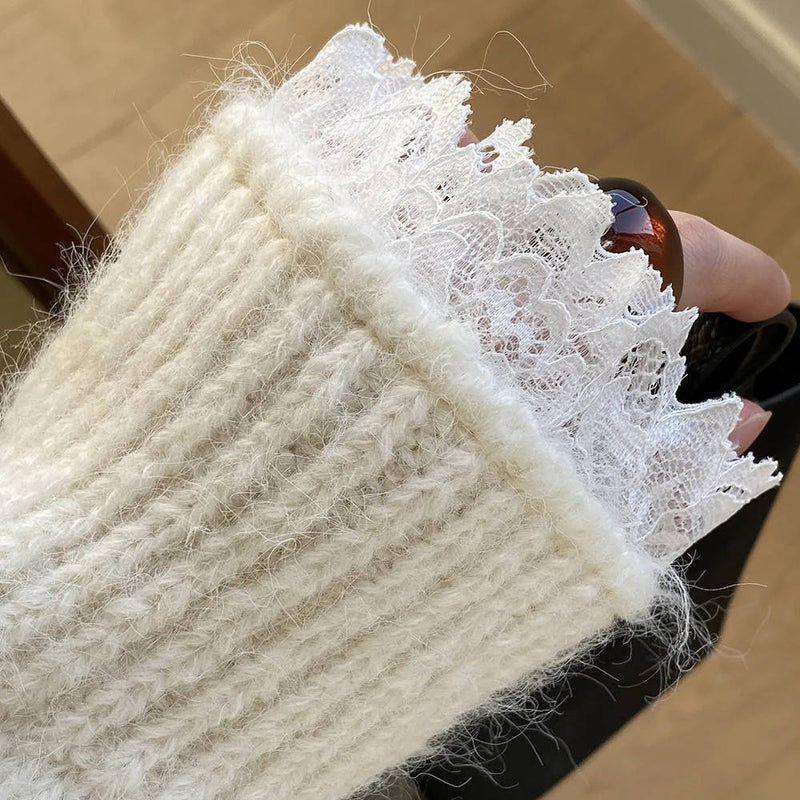 Women's V Neck Sweater Lace Neckline&nbsp; Feminine Style