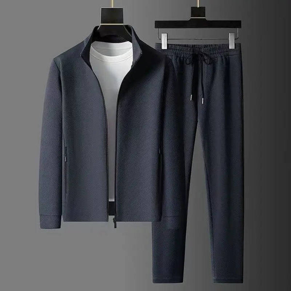 Men's Premium Textured Tracksuit Set With Stand Collar
