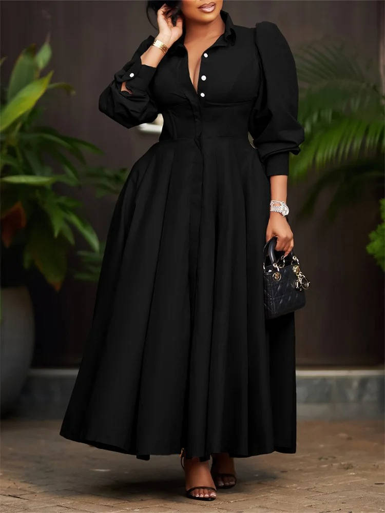 Women Casual Button Long Sleeve Dresses