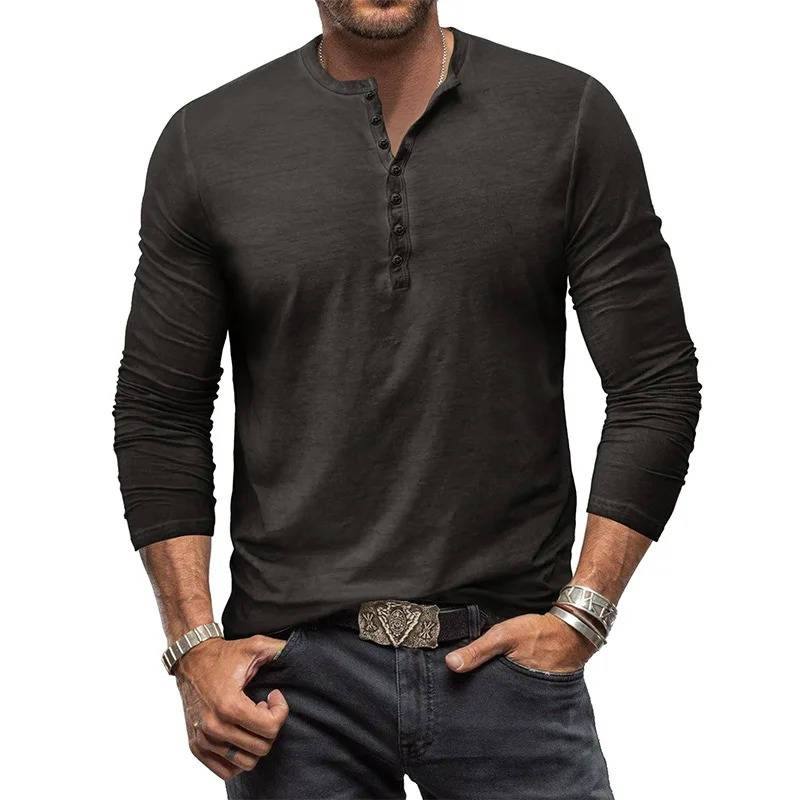 Long Sleeve Henley Shirt Men