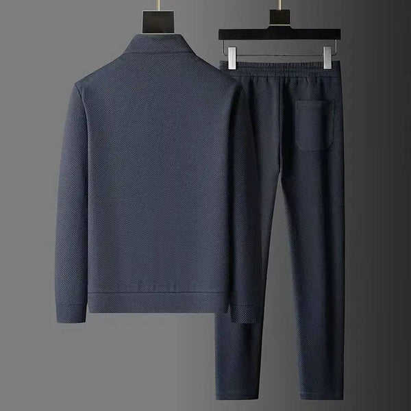 Men's Premium Textured Tracksuit Set With Stand Collar