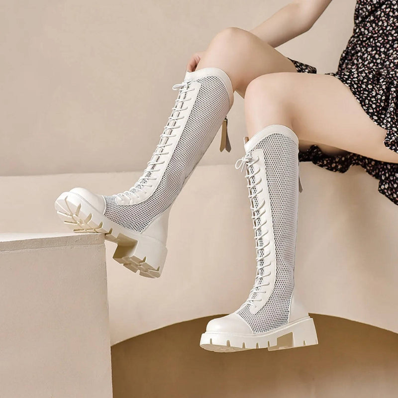 Lace Up Knee High Boots