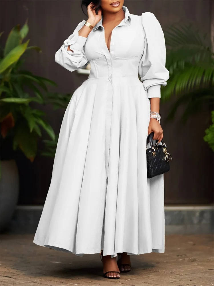 Women Casual Button Long Sleeve Dresses