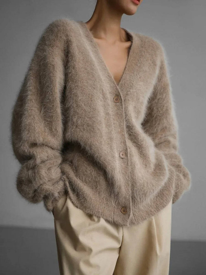 Women's Fuzzy Cropped Cardigan Sweaters With Buttons