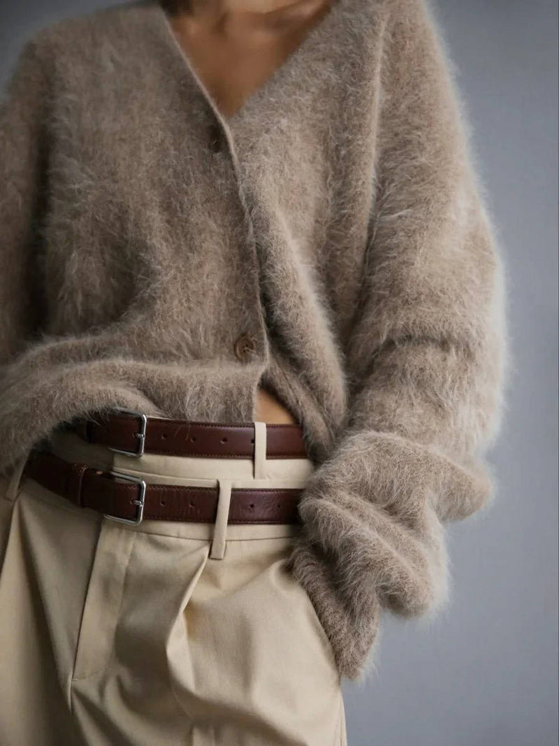 Women's Fuzzy Cropped Cardigan Sweaters With Buttons