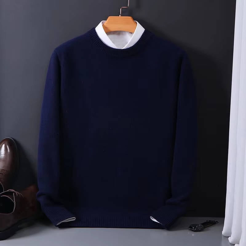 Men's Classic Crew Neck Sweater With Mock Collar Detail