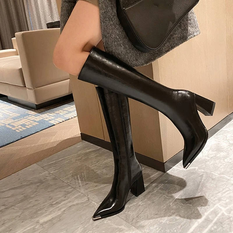 Women’s Leather Knee High Boots with Heels