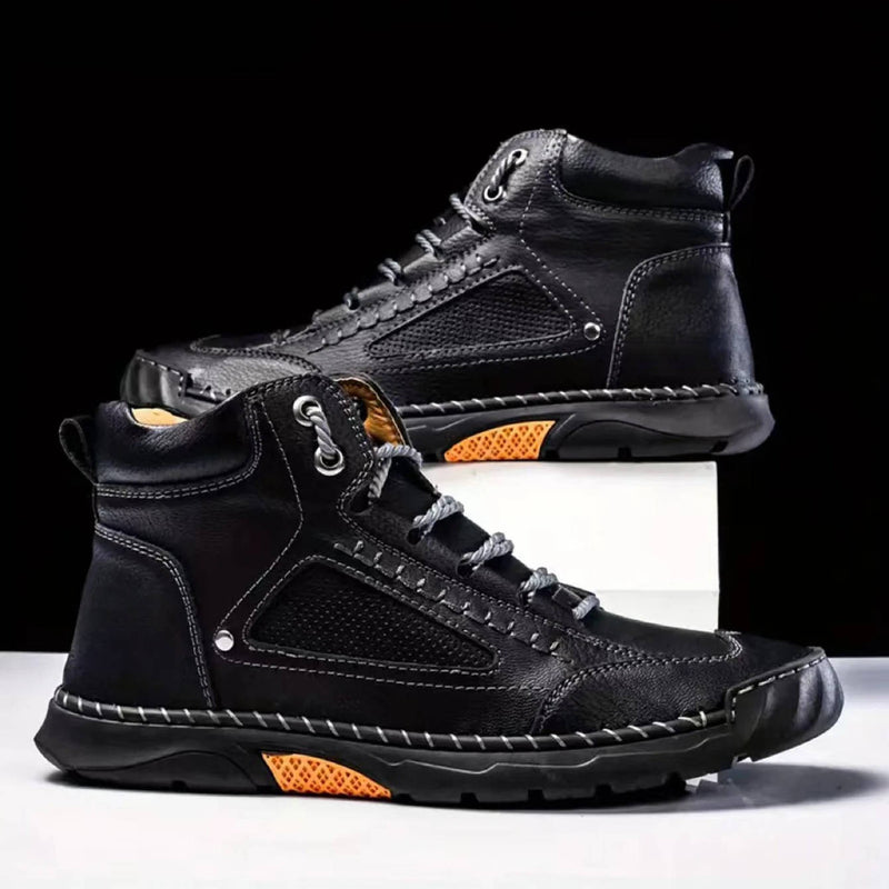 Men's Comfortable Leather Hiking Boots - Waterproof, Arch Support & Pressure Relief