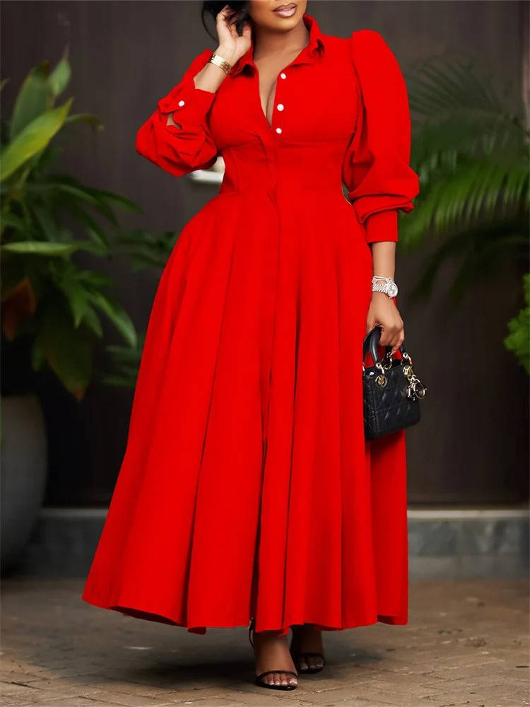 Women Casual Button Long Sleeve Dresses