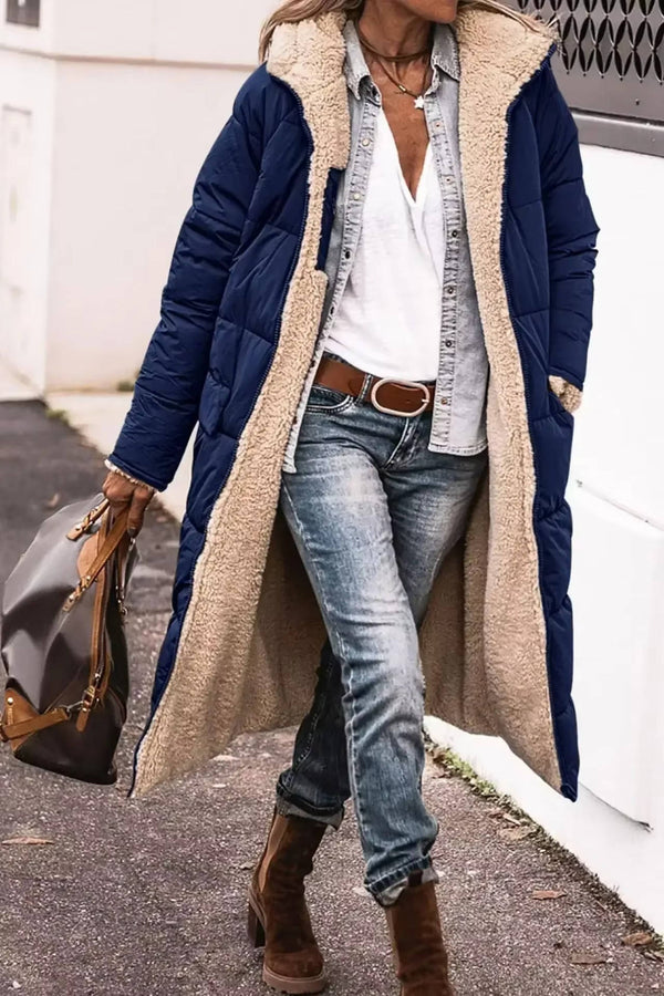 Womens Long Quilted Coat With Hood
