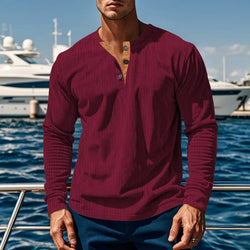 Men's Ribbed Henley Sweater With Buttons