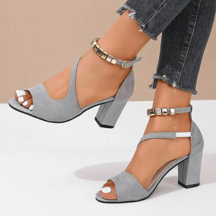 Women's Comfortable Block Heel Sandals With Ankle Strap