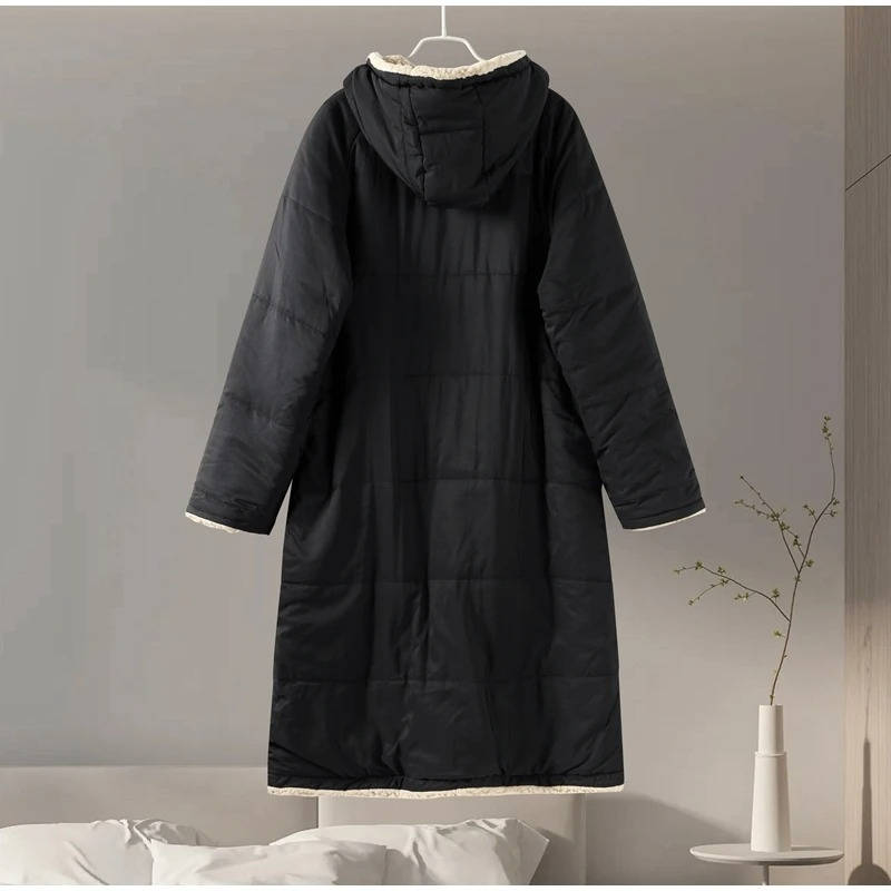 Womens Long Quilted Coat With Hood