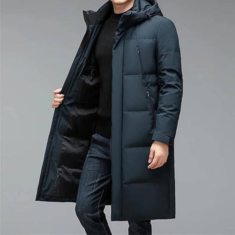 Mens Longline Puffer Jacket with Hood