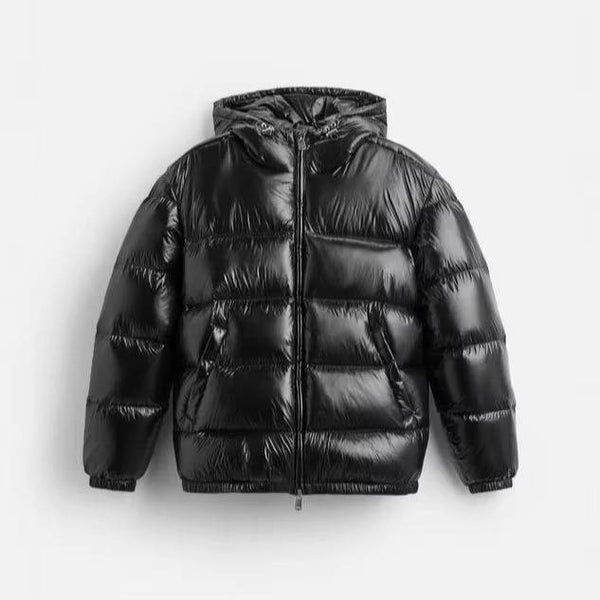 Mens Glossy Puffer Jacket with Hood