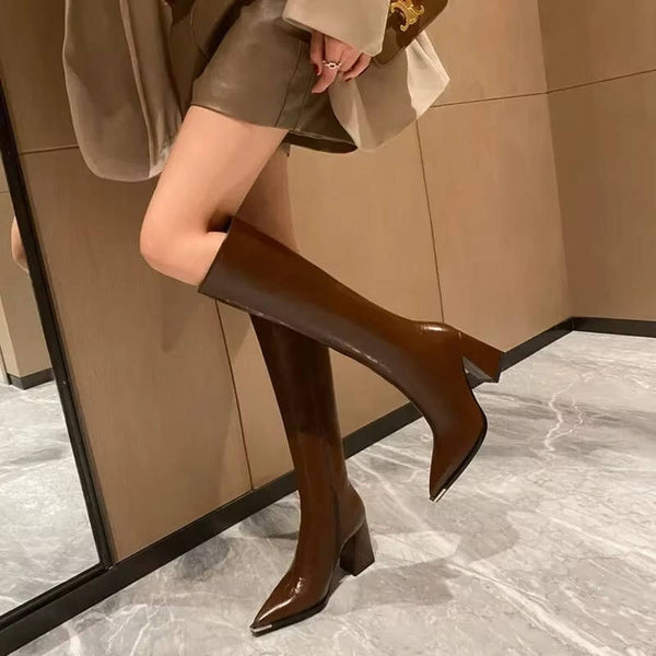 Women’s Leather Knee High Boots with Heels