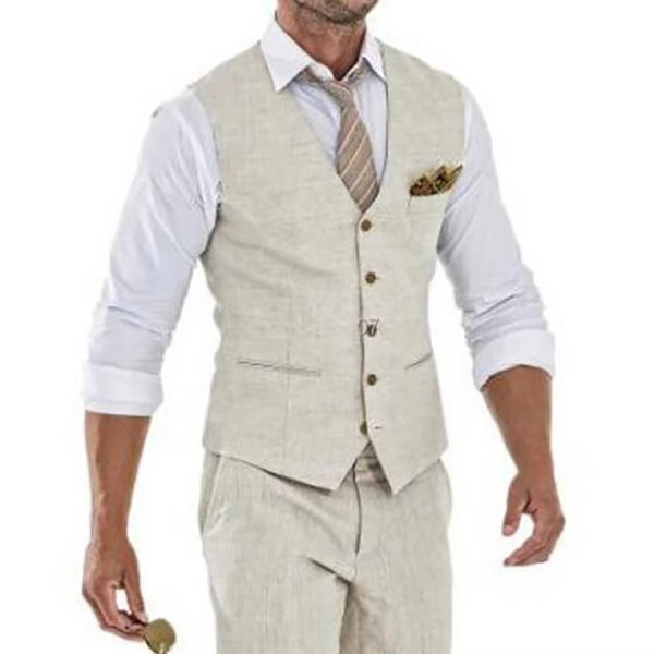 Beige Linen Suit Vest