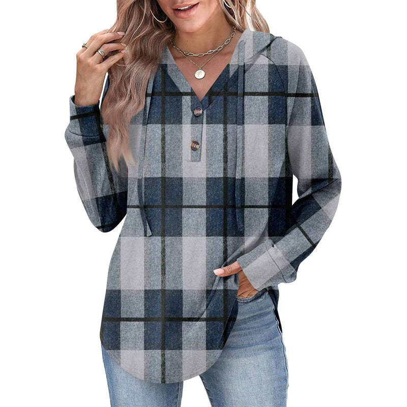 Womens Tops V Neck Button Sweatshirt with Hood