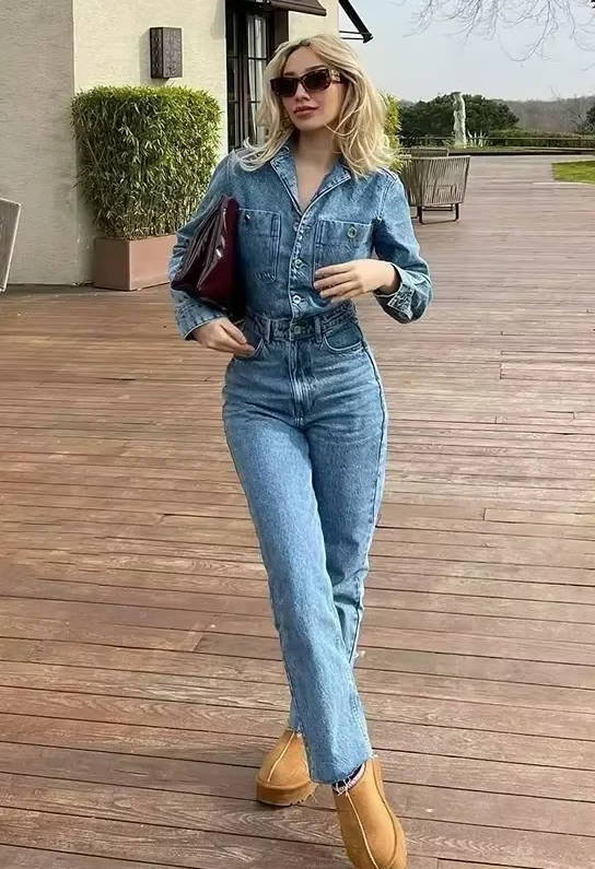 Casual Long Sleeve Denim Jumpsuit For Women