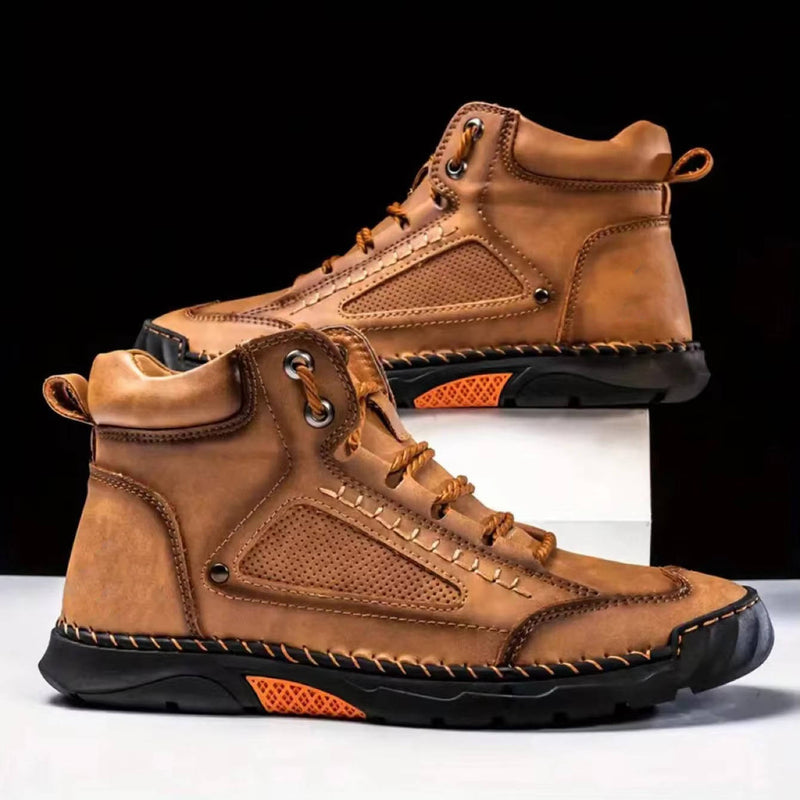 Men's Comfortable Leather Hiking Boots - Waterproof, Arch Support & Pressure Relief