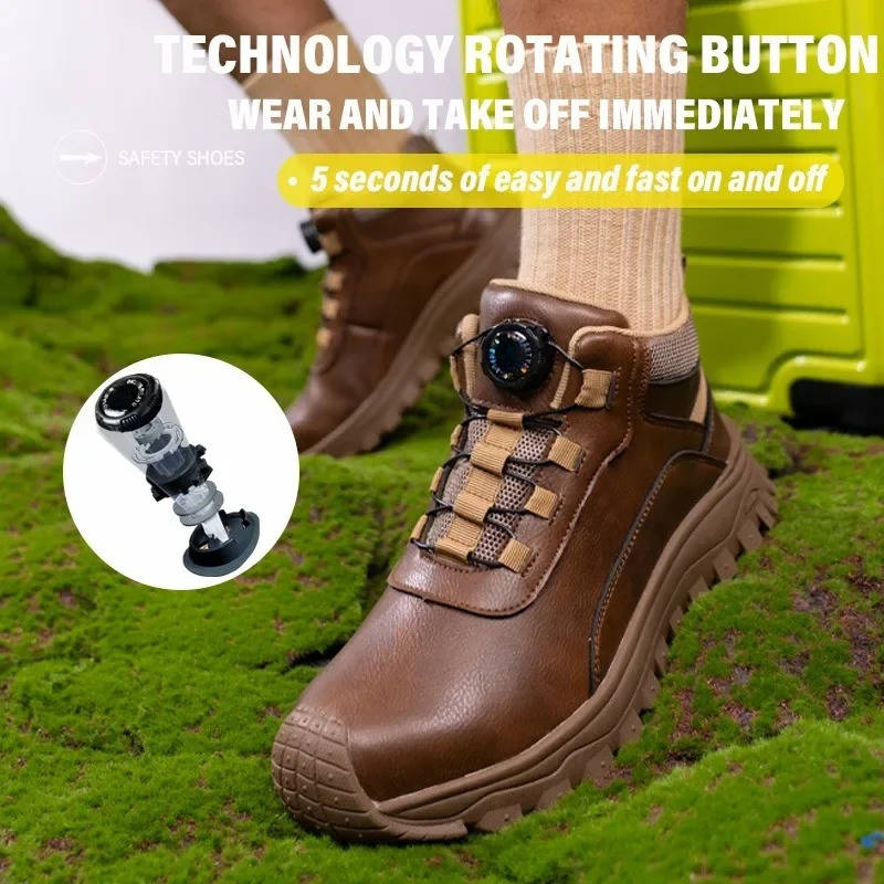 Men's Steel Toe Leather Dial Closure Work Boots