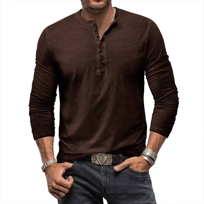 Long Sleeve Henley Shirt Men