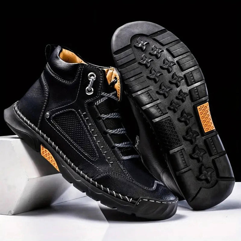 Men's Comfortable Leather Hiking Boots - Waterproof, Arch Support & Pressure Relief