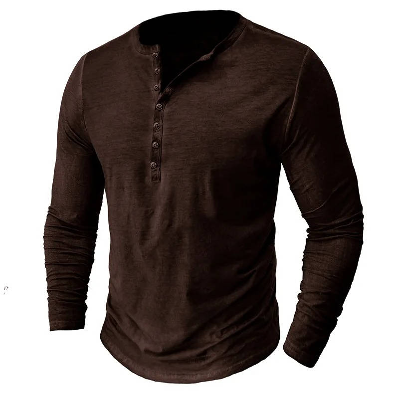 Long Sleeve Henley Shirt Men