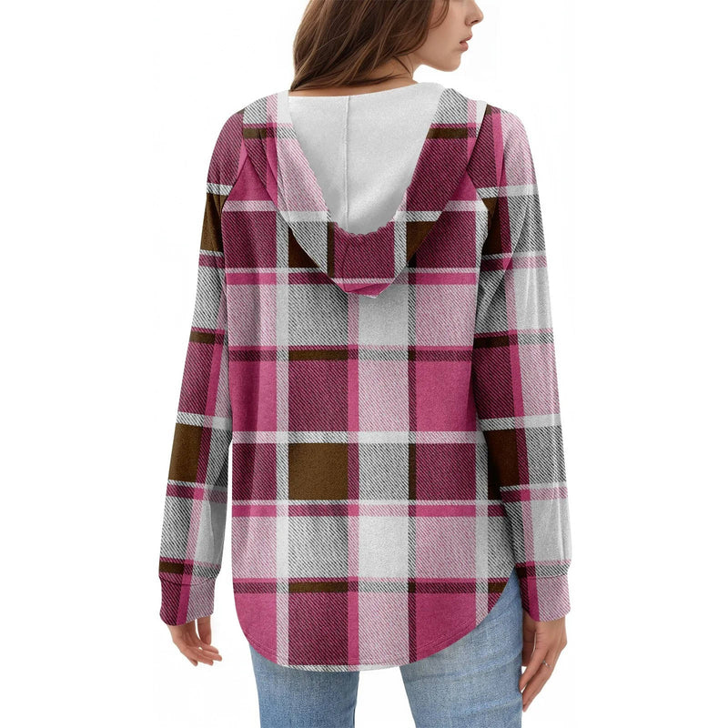 Womens Tops V Neck Button Sweatshirt with Hood