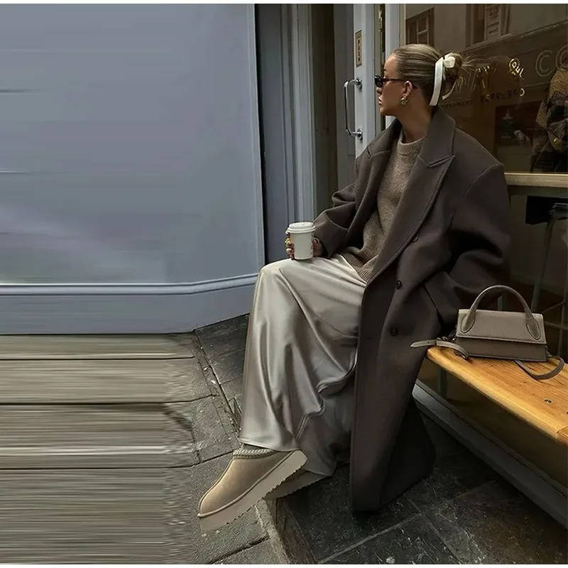 Women's Lace Up Wool Overcoat