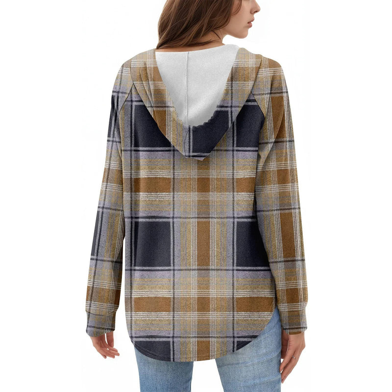 Womens Tops V Neck Button Sweatshirt with Hood