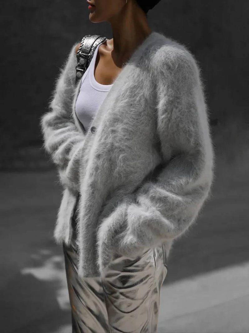 Women's Fuzzy Cropped Cardigan Sweaters With Buttons