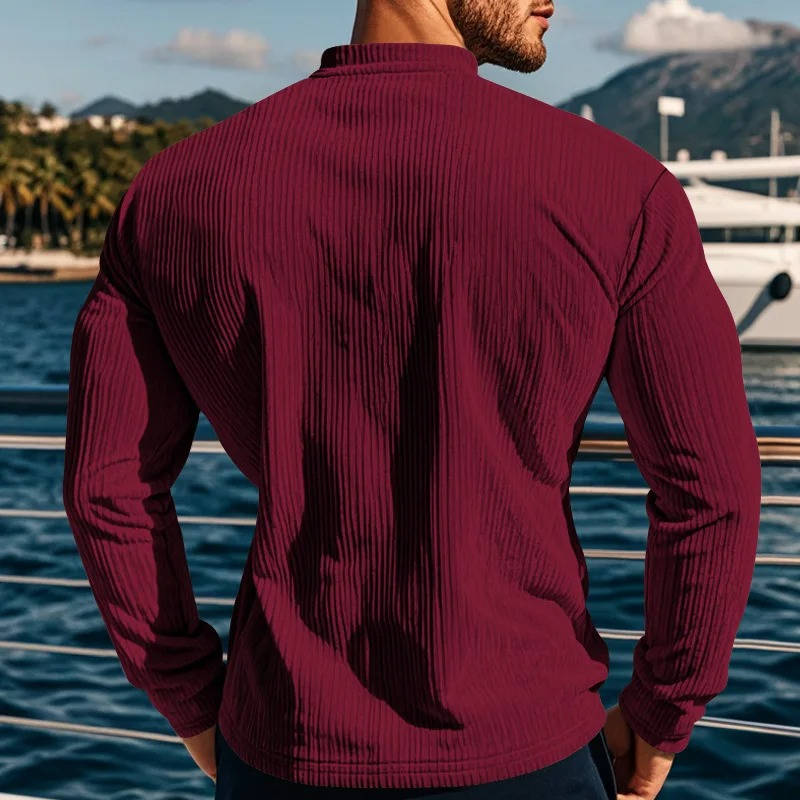 Men's Ribbed Henley Sweater With Buttons