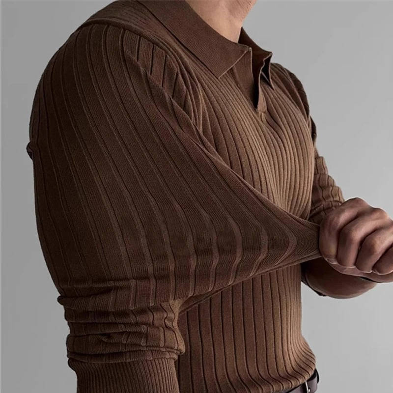 Mens Long Sleeve Knit Sweater Polo