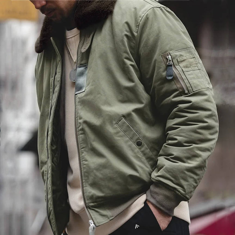 Windproof Bomber Jacket for Men with Rabbit Fur