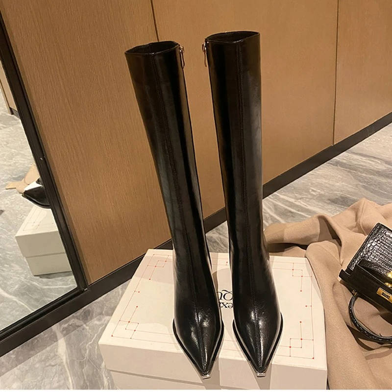 Women’s Leather Knee High Boots with Heels