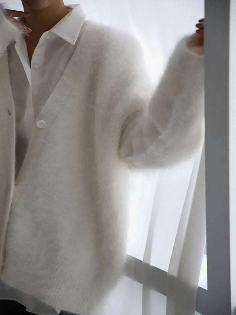 Women's Fuzzy Cropped Cardigan Sweaters With Buttons