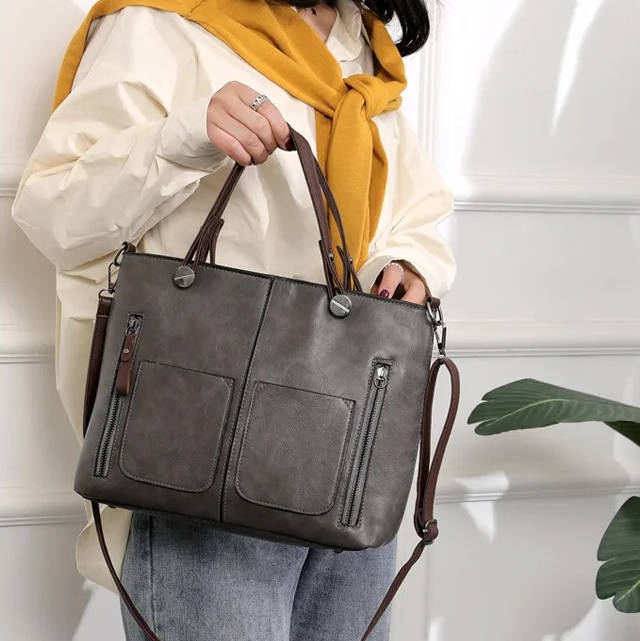 Vintage Style Leather Handbag With Shoulder Strap