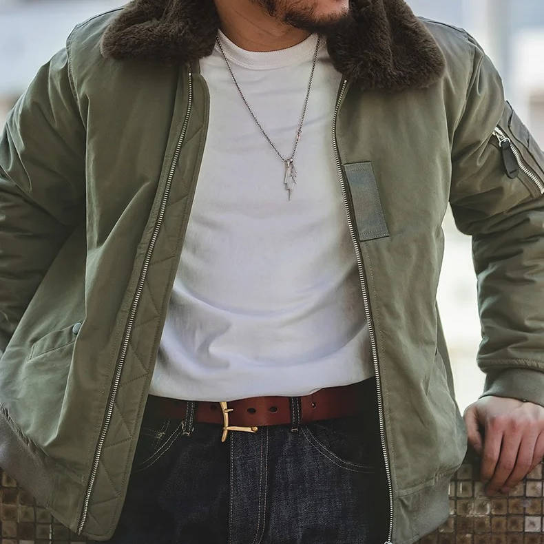 Windproof Bomber Jacket for Men with Rabbit Fur