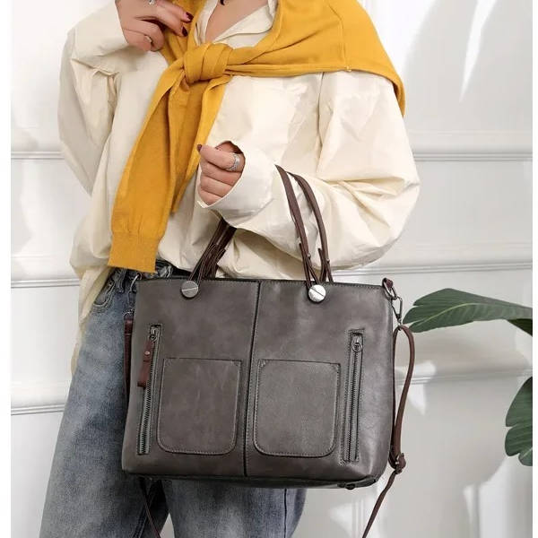 Vintage Style Leather Handbag With Shoulder Strap
